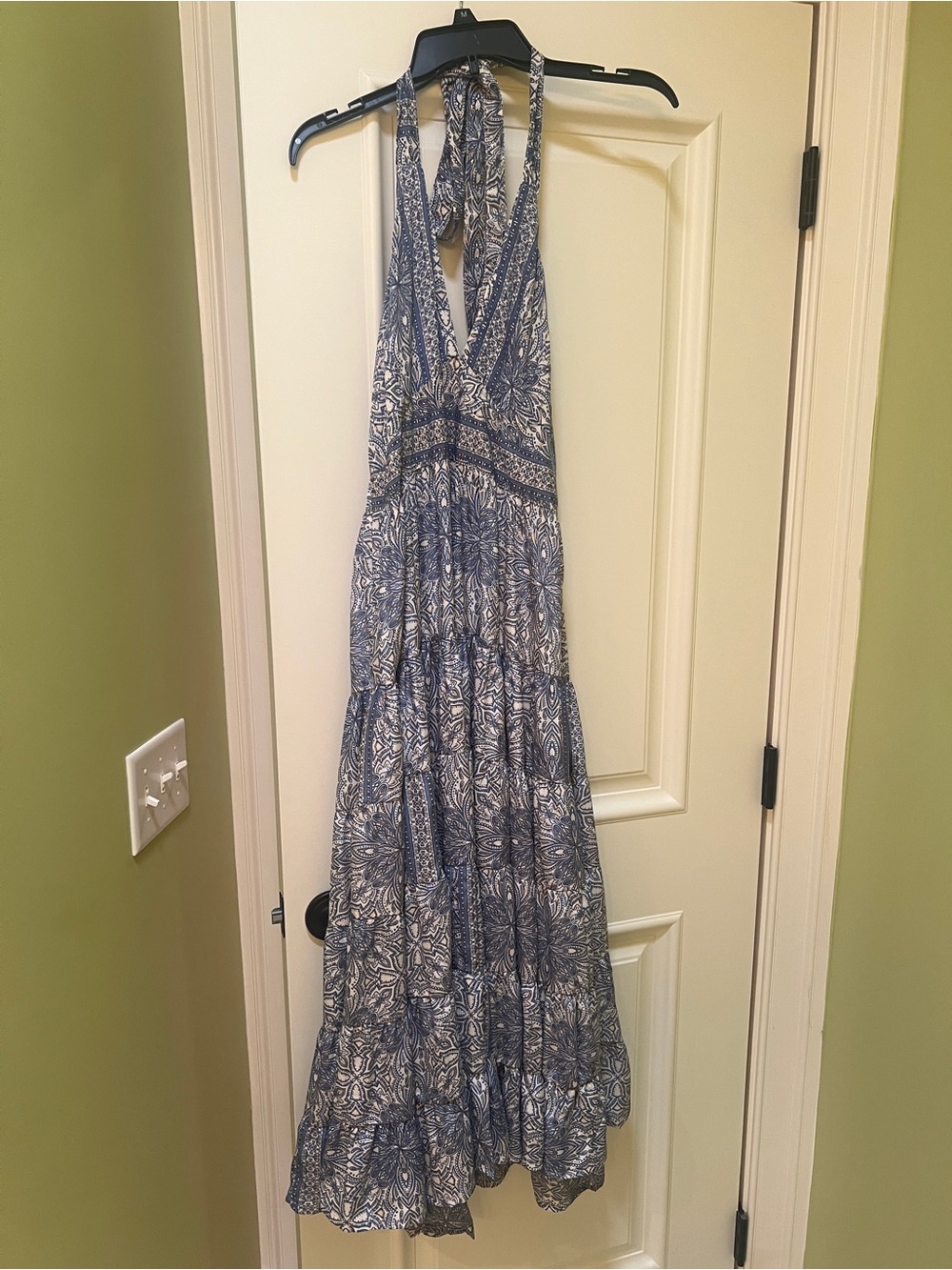 Blue Printed Halter Dress